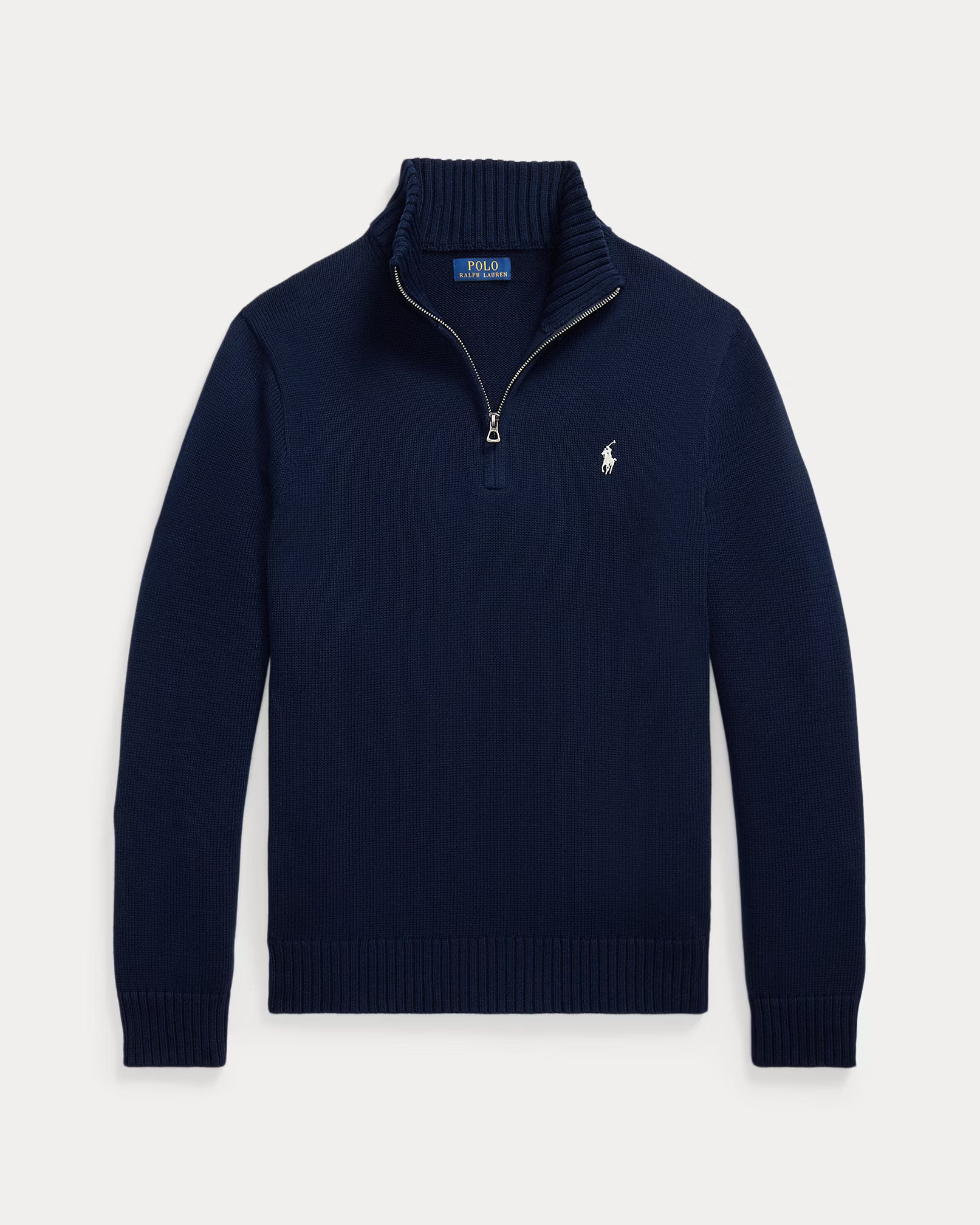 Polo Ralph Lauren Maglia In Cotone Con Mezza Zip Navy Pony Bianco