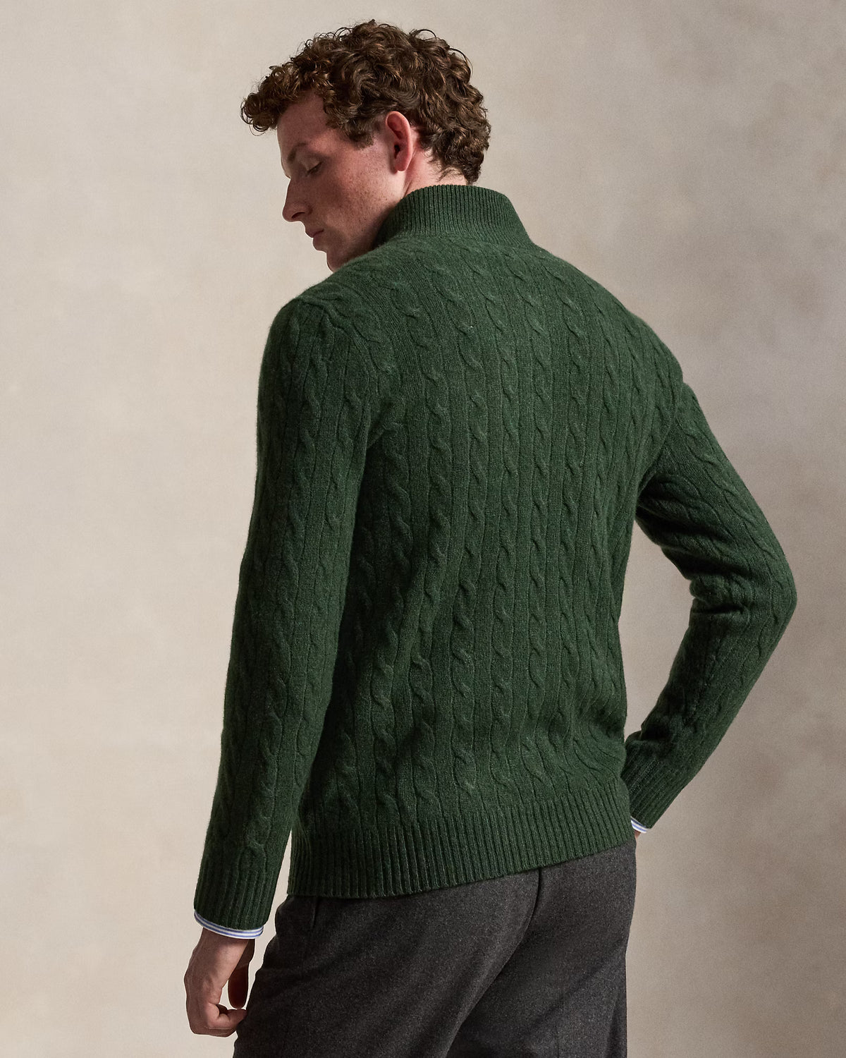 Polo Ralph Lauren Maglia A Trecce Con Cerniera Verde Pino