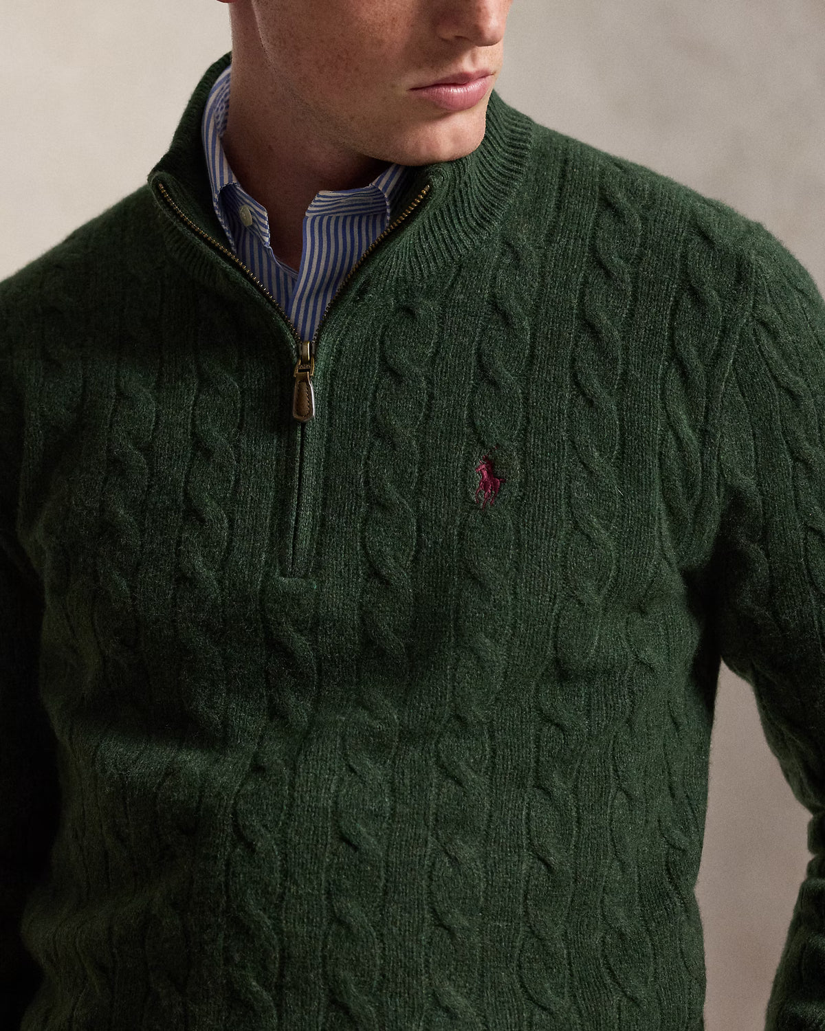 Polo Ralph Lauren Maglia A Trecce Con Cerniera Verde Pino