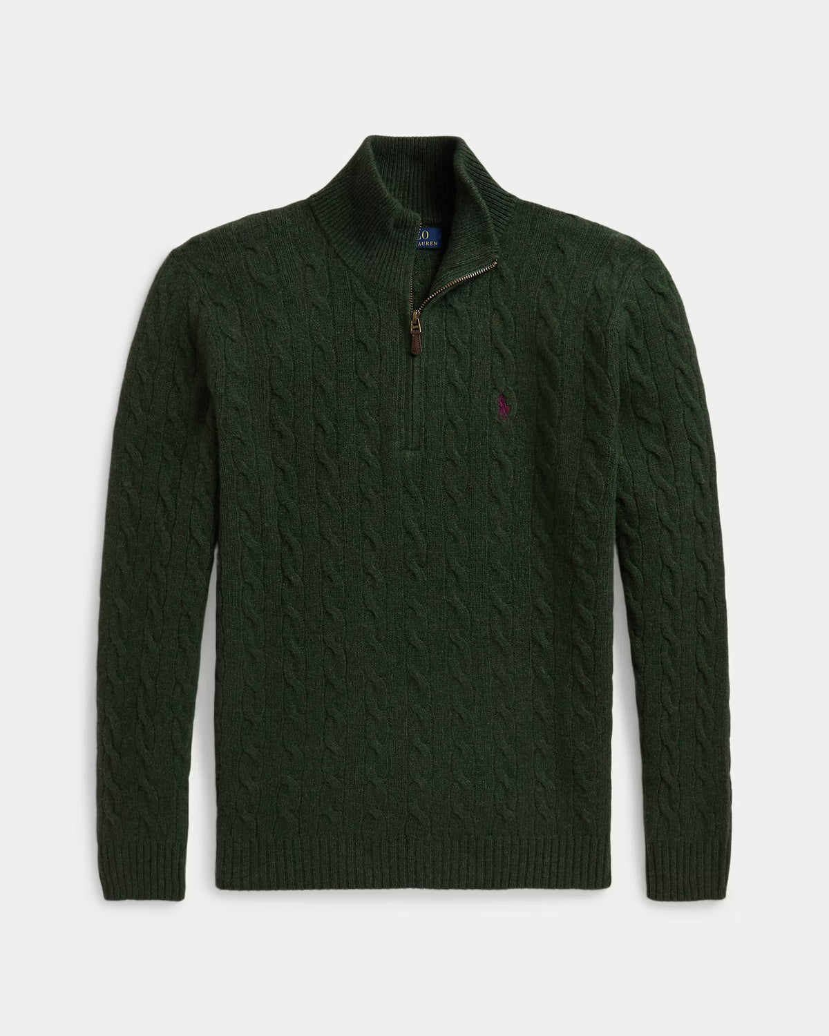 Polo Ralph Lauren Maglia A Trecce Con Cerniera Verde Pino