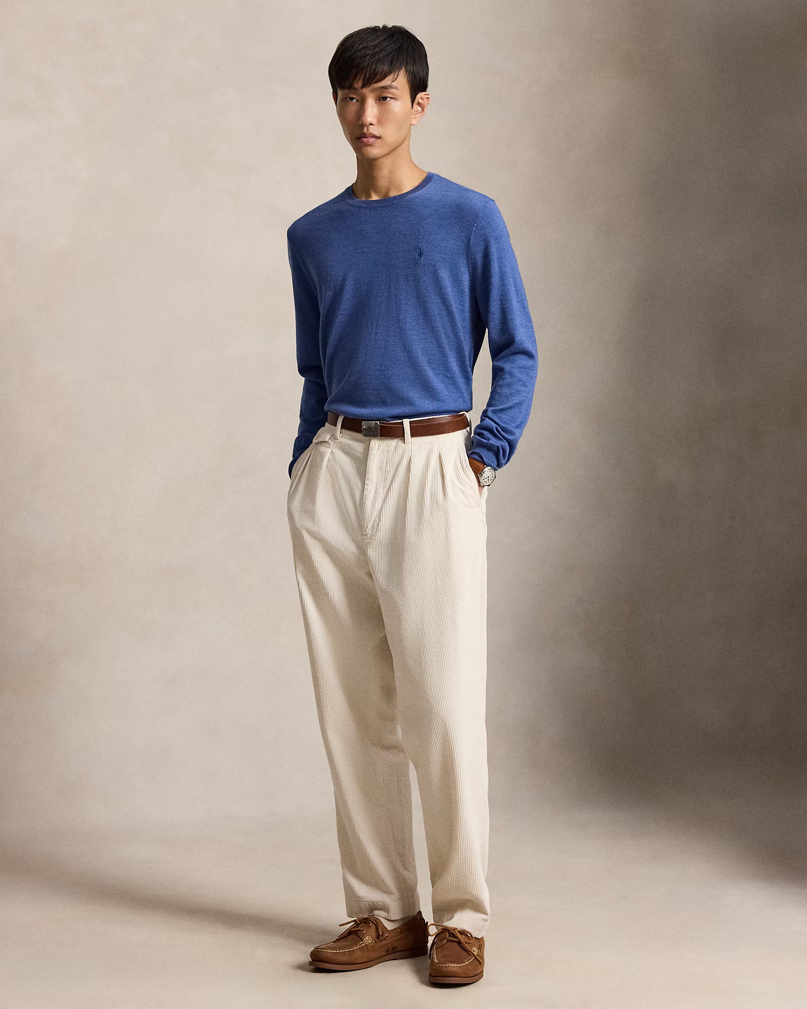 Polo Ralph Lauren Maglia Girocollo In Lana Lavabile Blu Nitido Melange