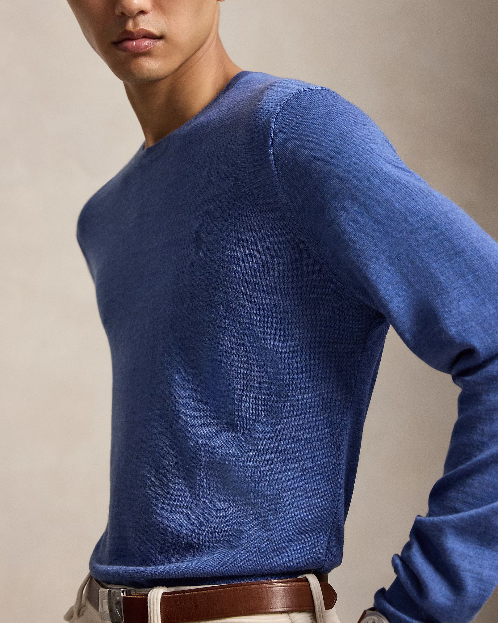 Polo Ralph Lauren Maglia Girocollo In Lana Lavabile Blu Nitido Melange