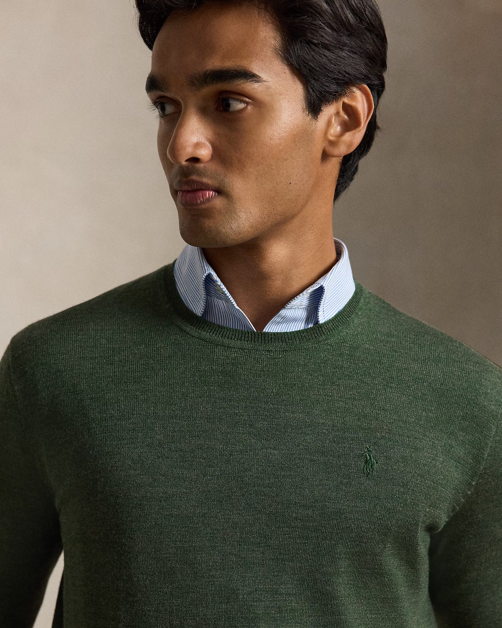 Polo Ralph Lauren Maglia Girocollo In Lana Lavabile Verde Pino