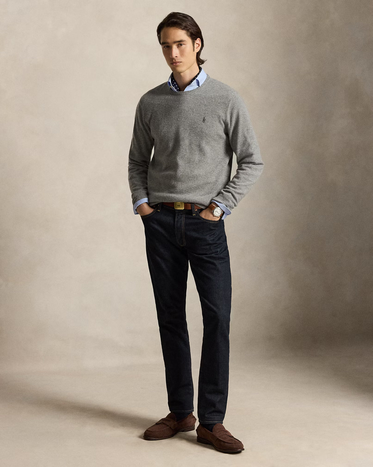 Polo Ralph Lauren Maglia Girocollo In Lana Grigio Melange