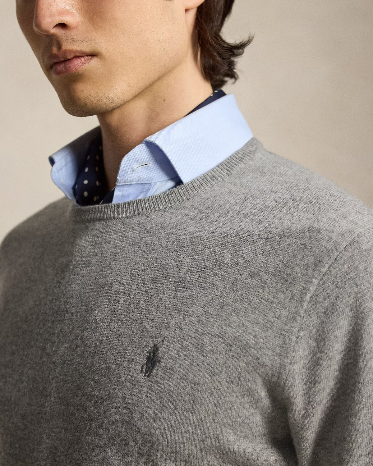 Polo Ralph Lauren Maglia Girocollo In Lana Grigio Melange