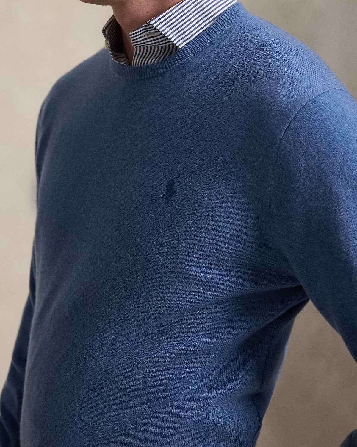 Polo Ralph Lauren Maglia Girocollo In Lana Blu Borragine Melange