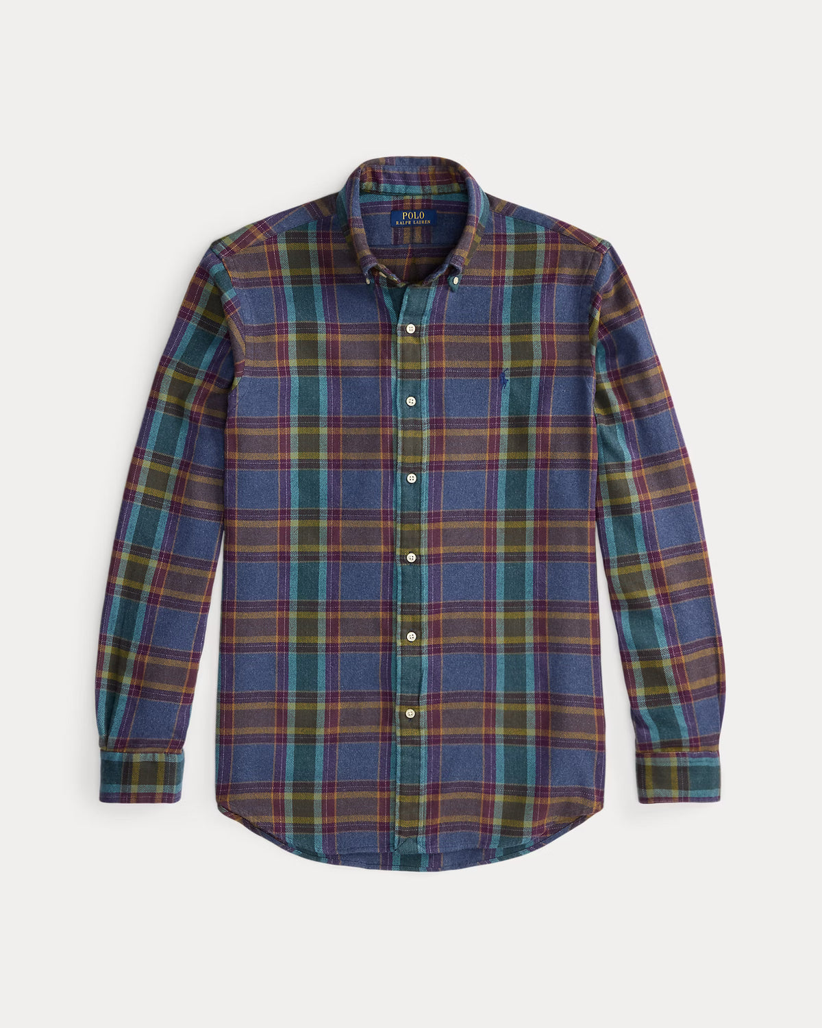 Polo Ralph Lauren Camicia Scozzese In Flanella Blu Viola Melange