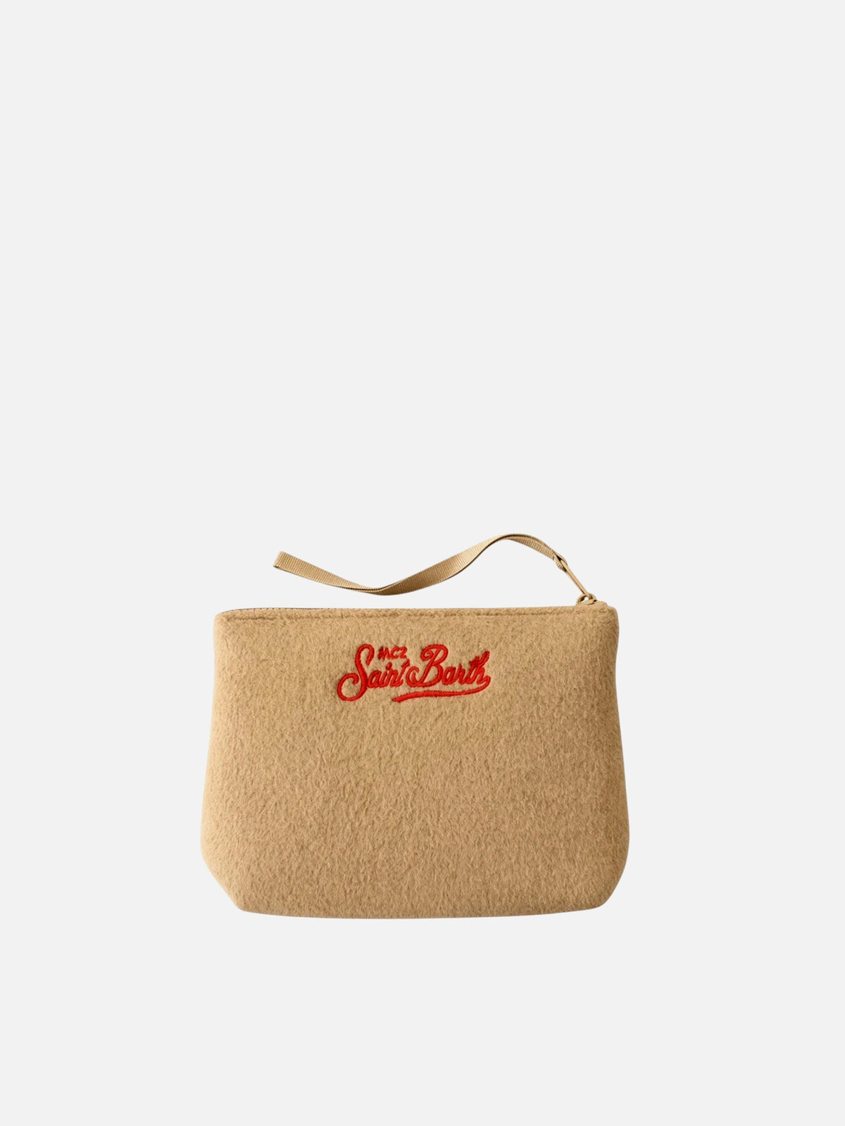 MC2 Saint Barth Aline Felt Clutch Bag with Après Ski Embroidery Beige