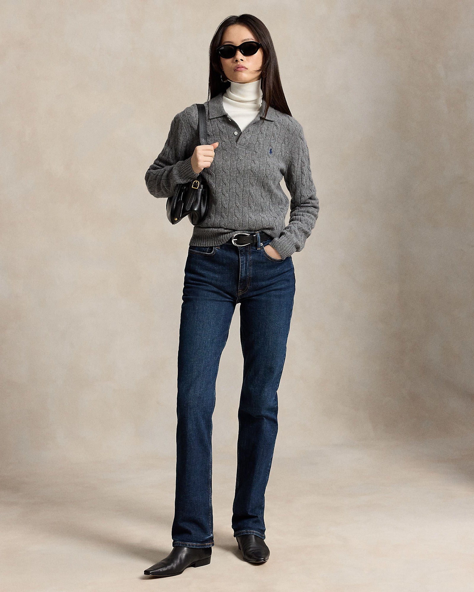 Polo Ralph Lauren Maglia Polo In Lana E Cashmere A Trecce Grigio