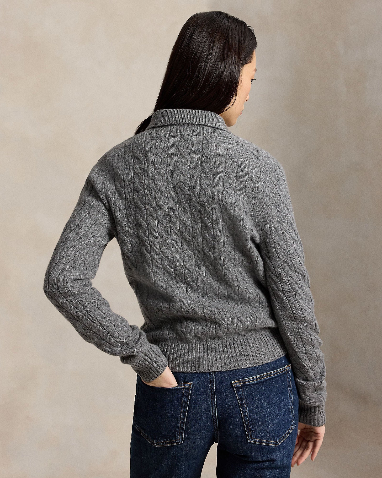 Polo Ralph Lauren Maglia Polo In Lana E Cashmere A Trecce Grigio