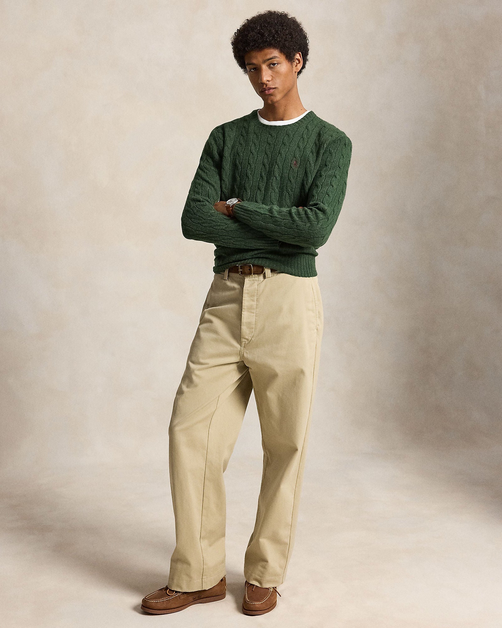 Polo Ralph Lauren Maglia In Lana E Cashmere A Trecce Verde Pino