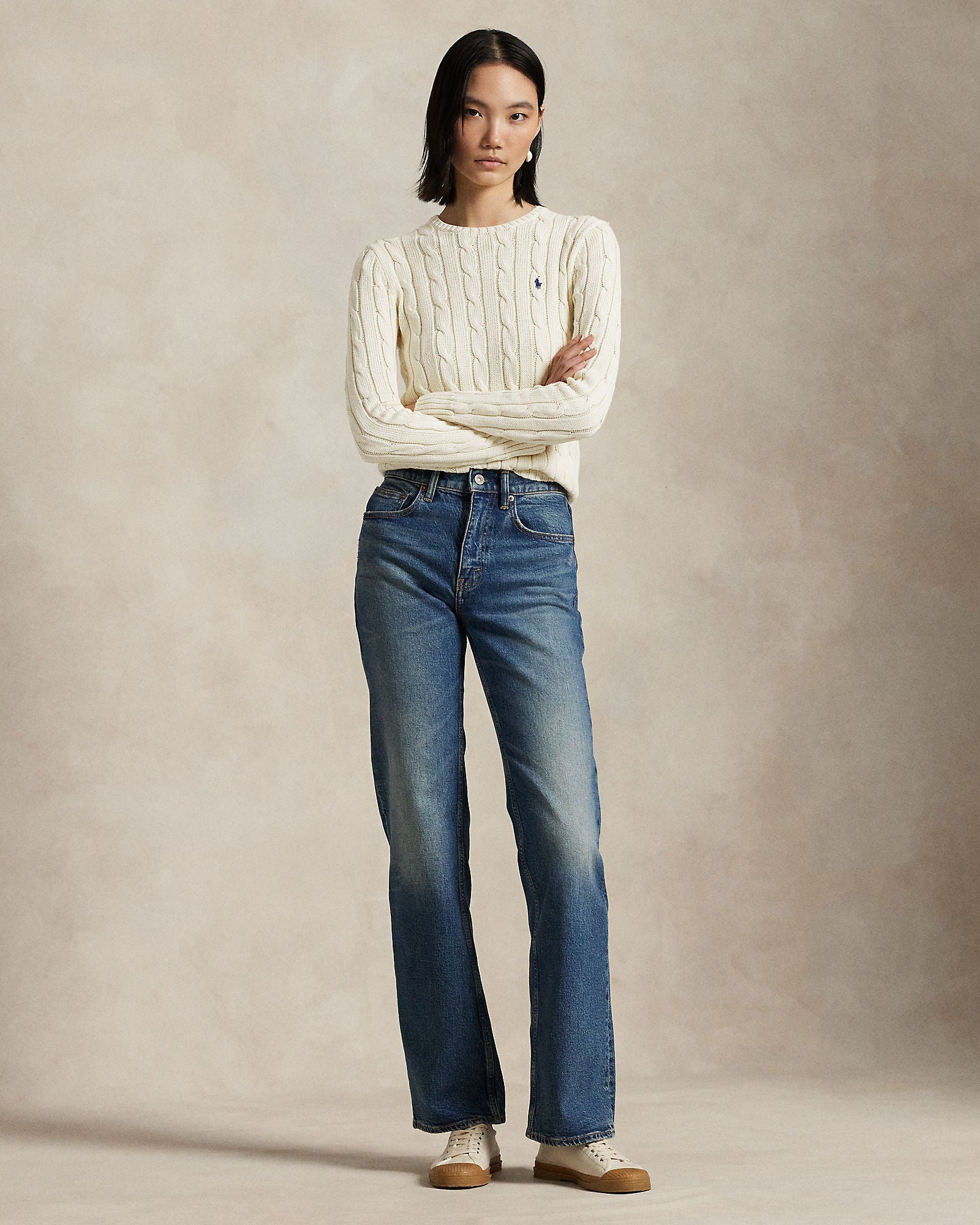 Polo Ralph Lauren Girocollo Lana E Cashmere Trecce Panna