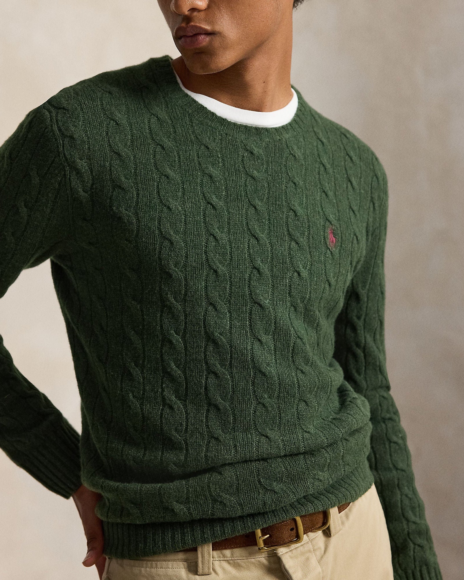 Polo Ralph Lauren Maglia In Lana E Cashmere A Trecce Verde Pino