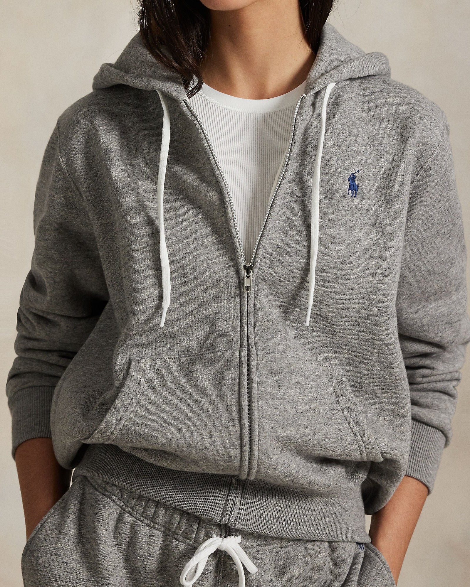 Polo Ralph Lauren Felpa Con Cappuccio E Cerniera Grigia